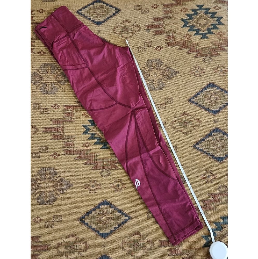 P'tula Wine Red High Rise Crystal Mesh Panel 7/8 pocket leggings